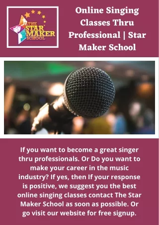 Online Singing Classes Thru Professional  Star Maker School