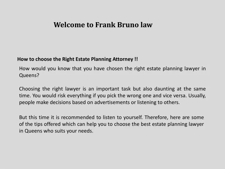 welcome to frank b runo law
