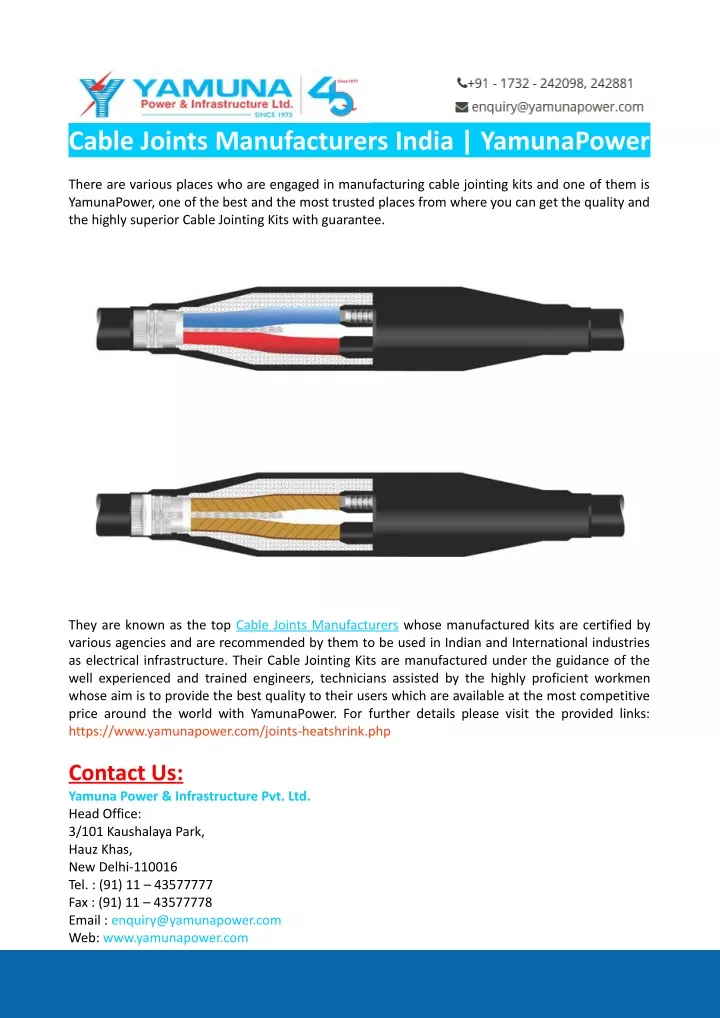 cable joints manufacturers india yamunapower