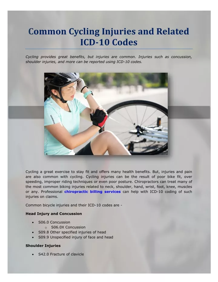 common cycling injuries and related icd 10 codes