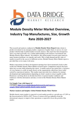 Module Density Meter Market Emerging Opportunities, Revenue Analysis and Growth Projections 2020-2027