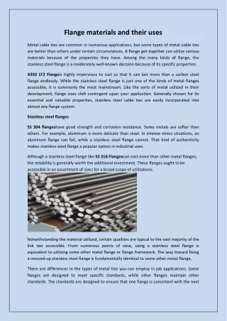 Flange materials and their uses