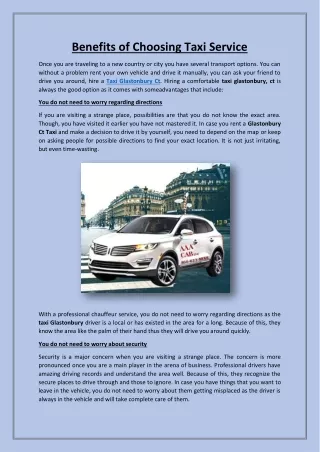 benefits of choosing taxi service
