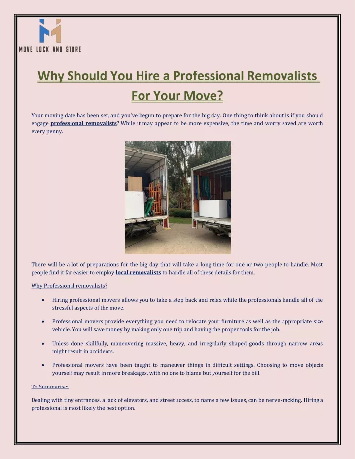 why should you hire a professional removalists