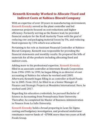 kenneth kremsky worked to allocate fixed