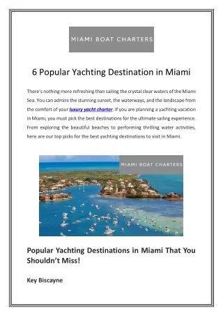 6 Popular Yachting Destination in Miami