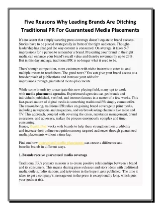 Five Reasons Why Leading Brands Are Ditching Traditional PR For Guaranteed Media Placements