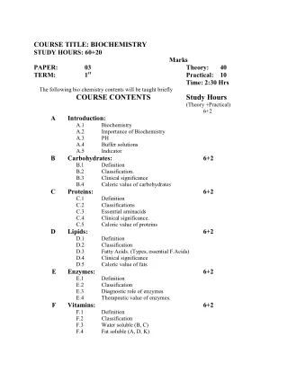 course title biochemistry study hours 60 20