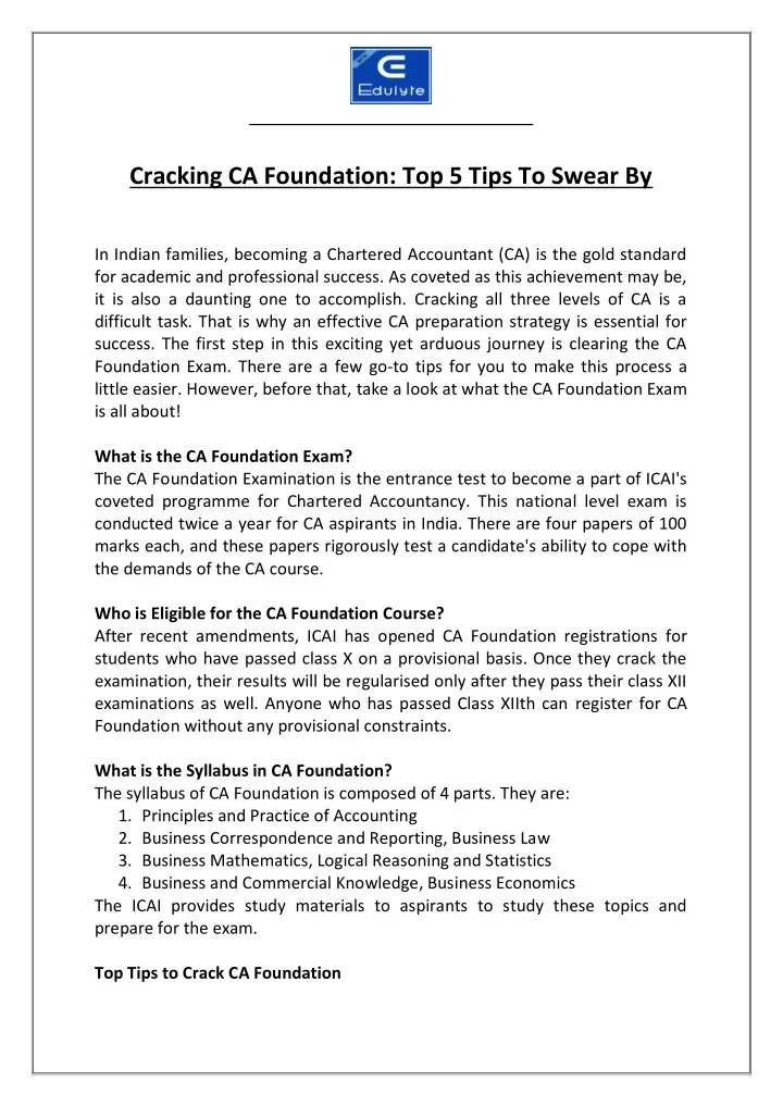 cracking ca foundation top 5 tips to swear by