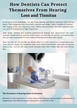 How Dentists Can Protect Themselves From Hearing Loss and Tinnitus