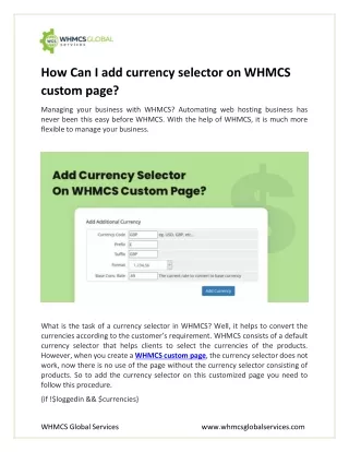 how can i add currency selector on whmcs custom