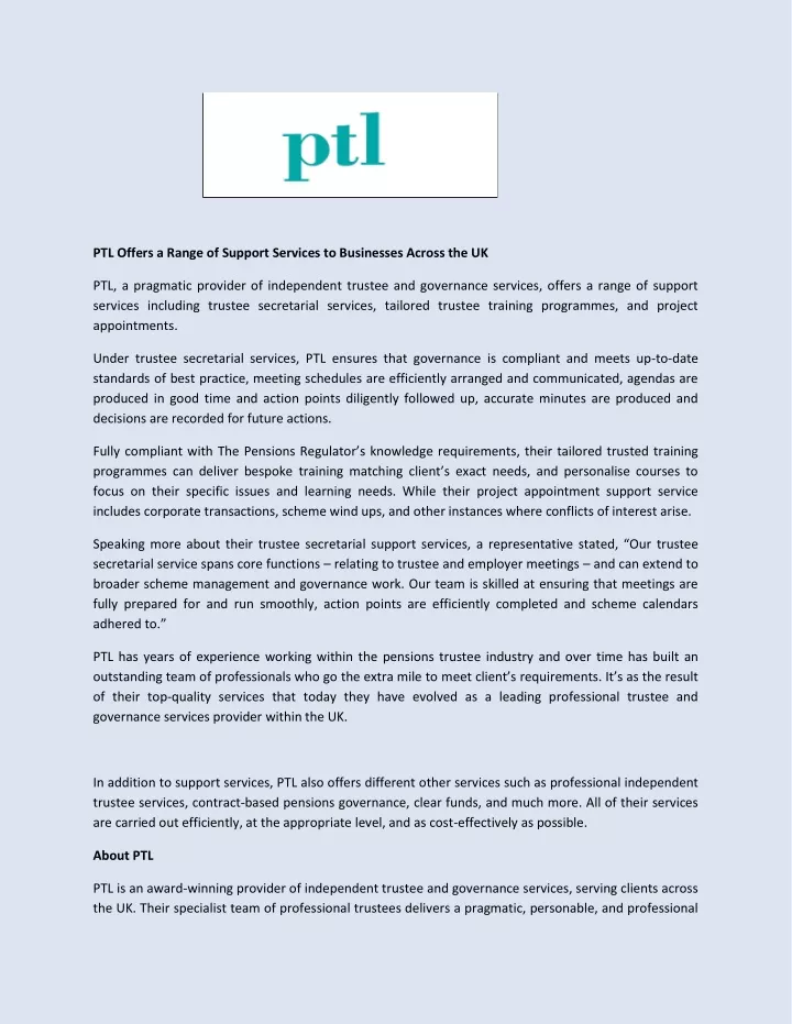 ptl offers a range of support services