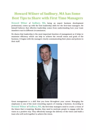 howard wilner of sudbury ma has some best tips