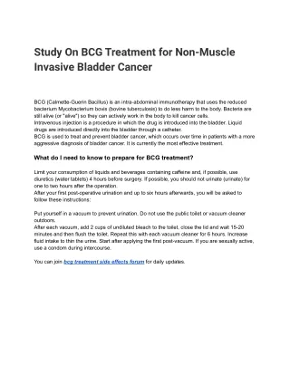 Study On BCG Treatment for Non-Muscle Invasive Bladder Cancer