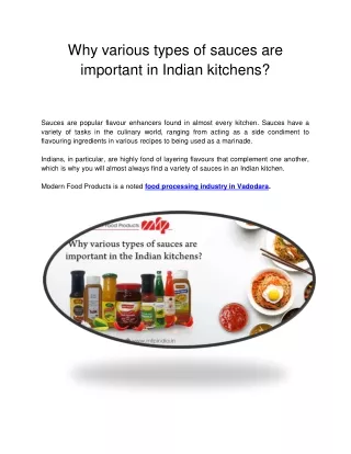 why various types of sauces are important