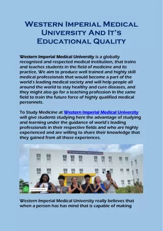 Western Imperial Medical University And It