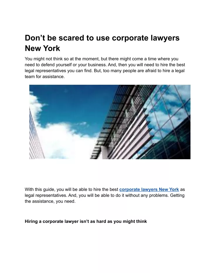 don t be scared to use corporate lawyers new york