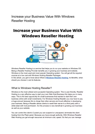 Increase your Business Value With Windows Reseller Hosting
