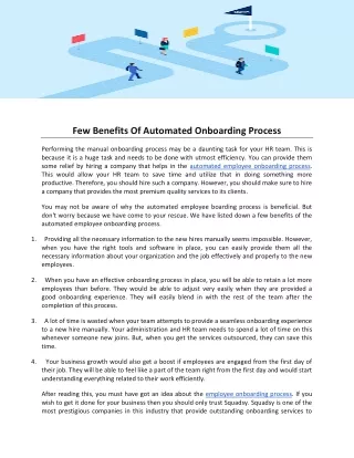 Few Benefits Of Automated Onboarding Process