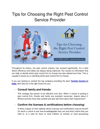 Tips for Choosing the Right Pest Control Service Provider
