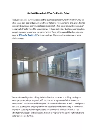 Get Well Furnished Office for Rent in Dubai