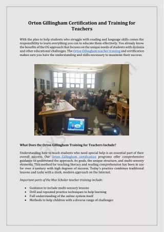Orton Gillingham Certification and Training for Teachers