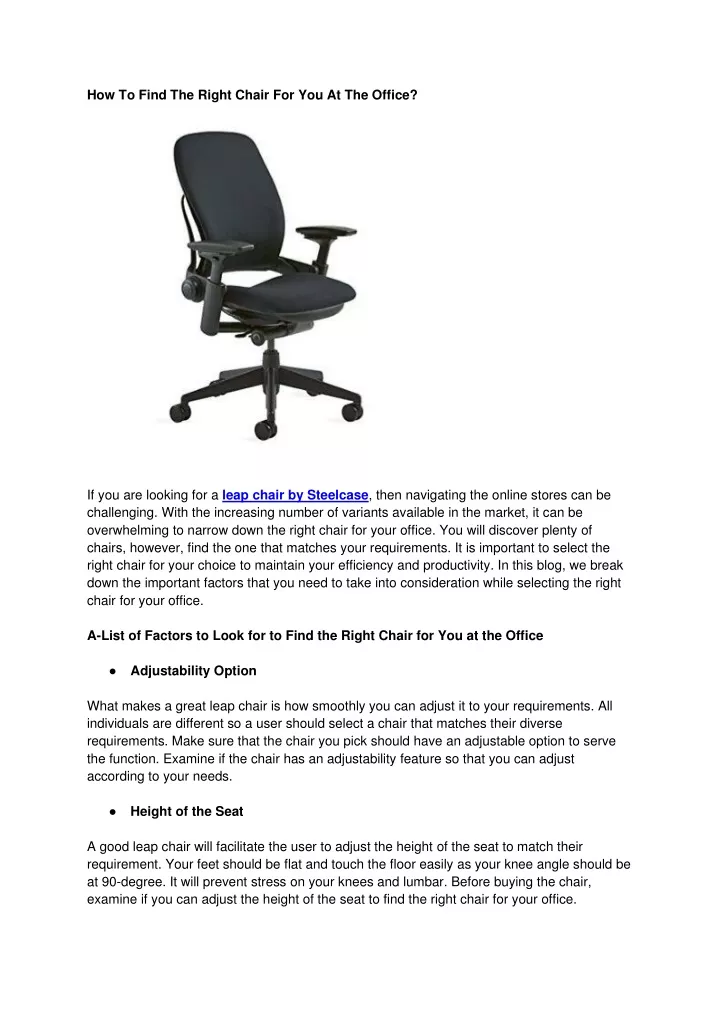 how to find the right chair for you at the office