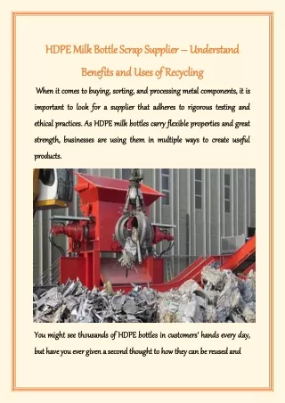 HDPE Milk Bottle Scrap Supplier - Understand Benefits and Uses of Recycling