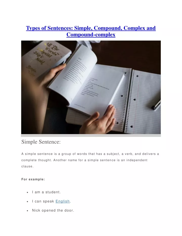 types of sentences simple compound complex