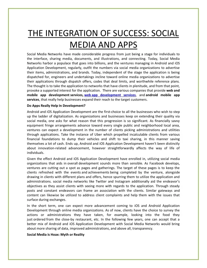 the integration of success social media and apps