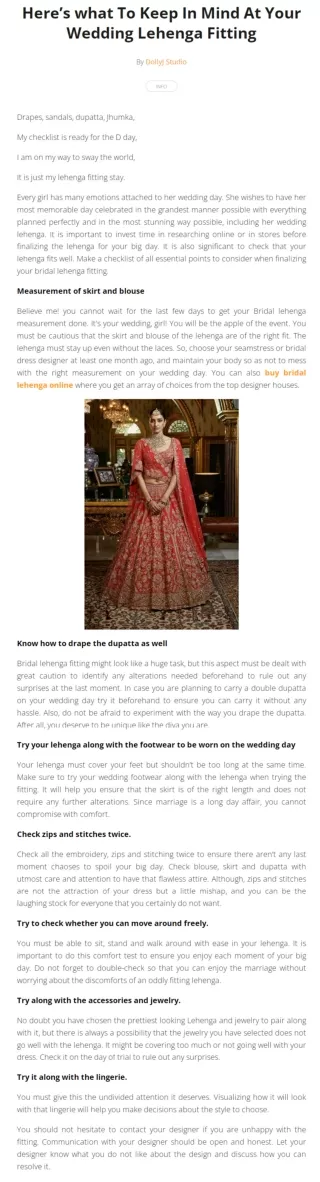 Here’s what To Keep In Mind At Your Wedding Lehenga Fitting