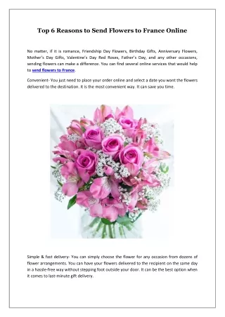 Top 6 Reasons to Send Flowers to France Online
