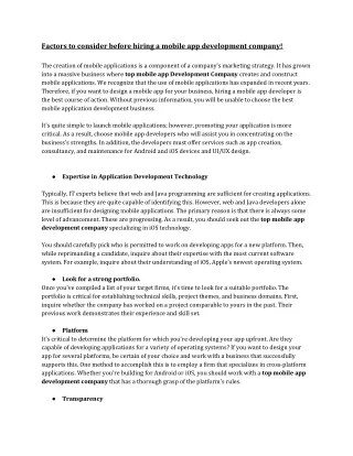 Factors to consider before hiring a mobile app development company