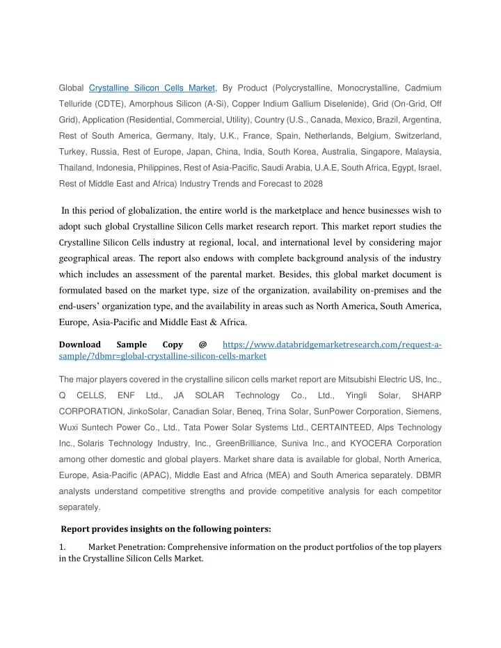 global crystalline silicon cells market