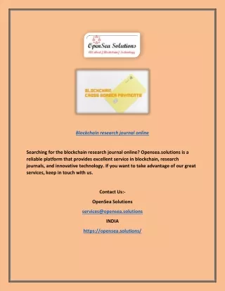 Blockchain Research Journal Online | Opensea.solutions