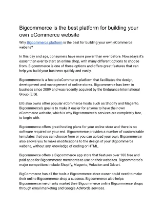 Build your eCommerce website with Bigcommerce platform