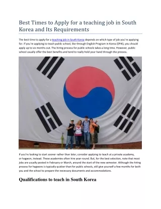 Best Times to Apply for a teaching job in South Korea and Its Requirements