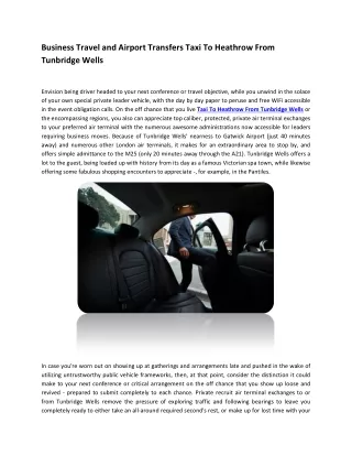 Business Travel and Airport Transfers Taxi To Heathrow From Tunbridge Wells