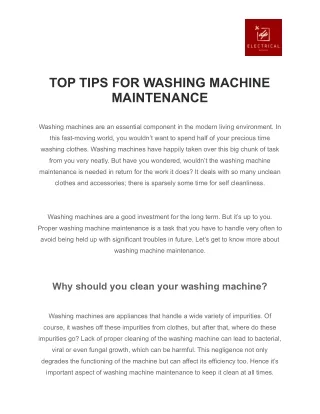 TOP TIPS FOR WASHING MACHINE MAINTENANCE