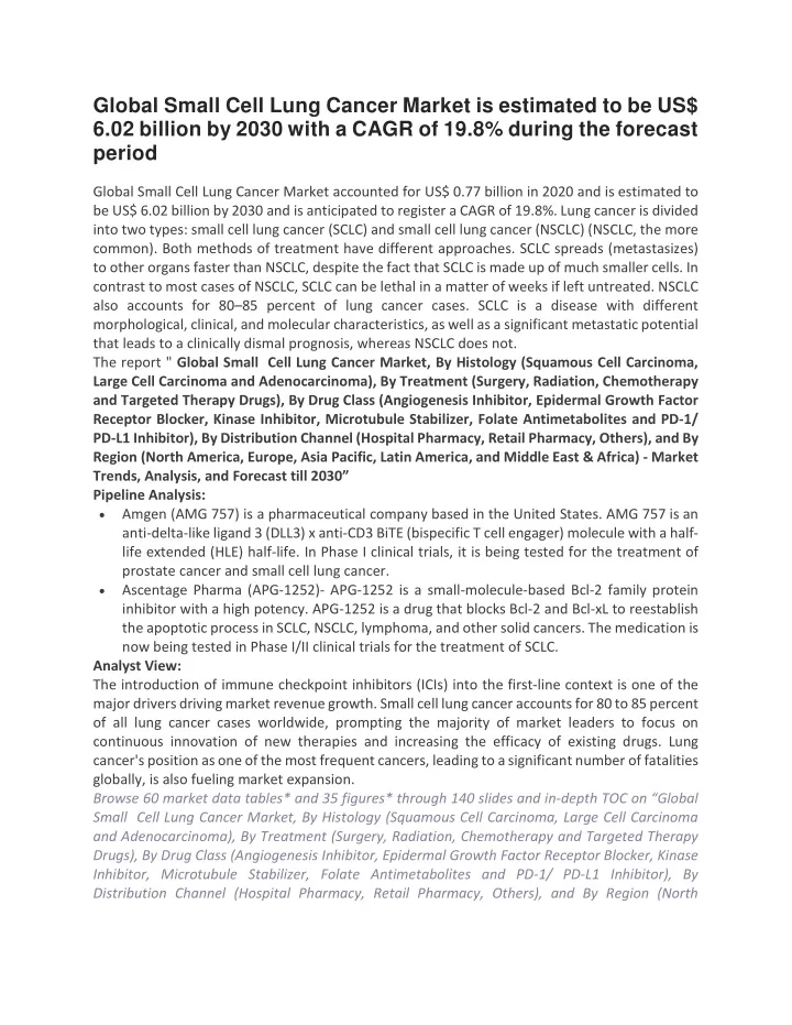 global small cell lung cancer market is estimated