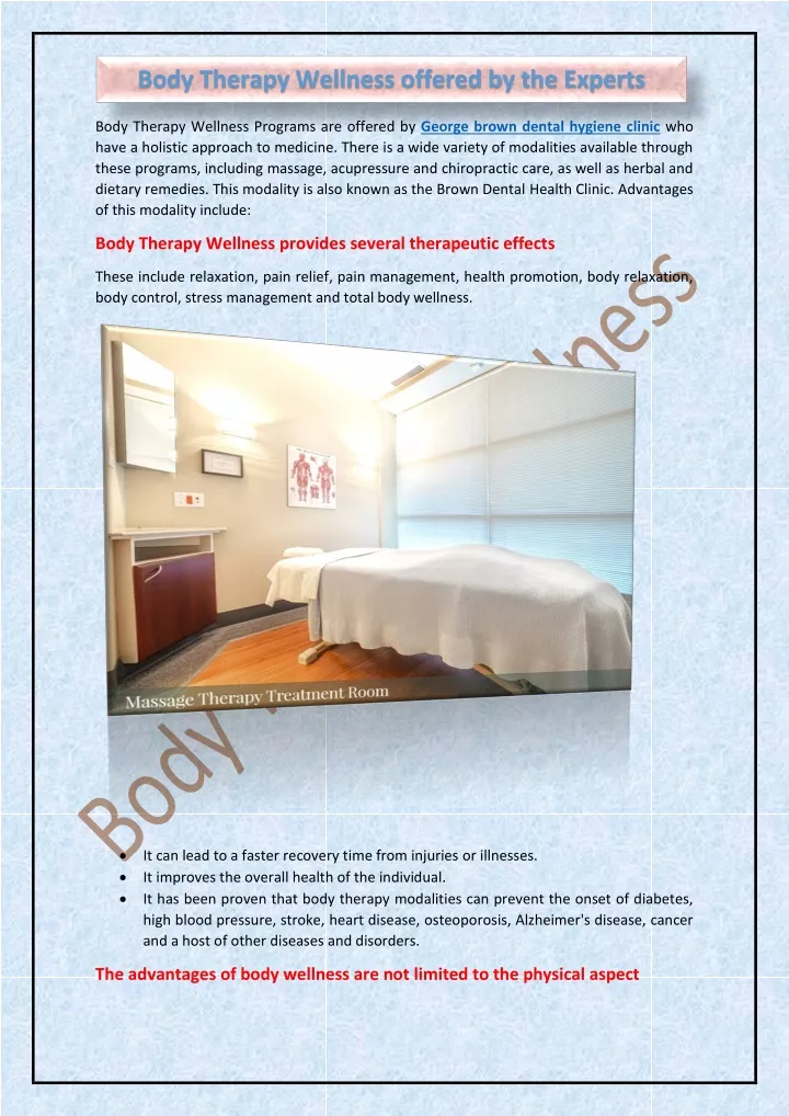 body therapy wellness offered by the experts