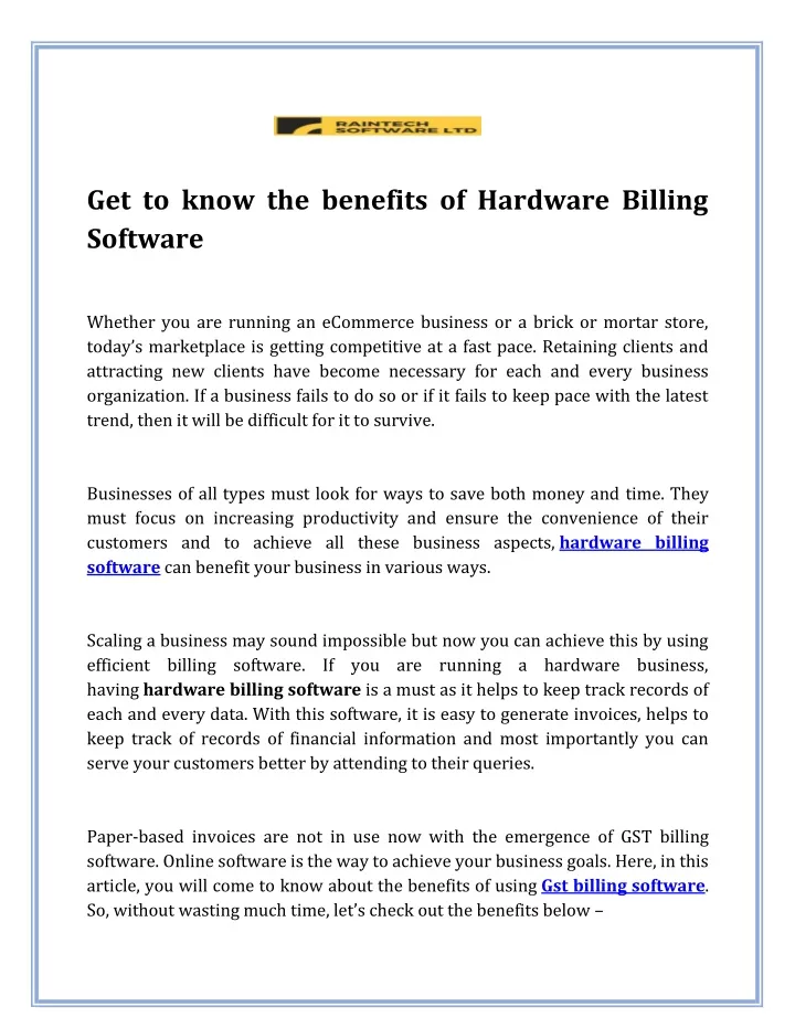 get to know the benefits of hardware billing