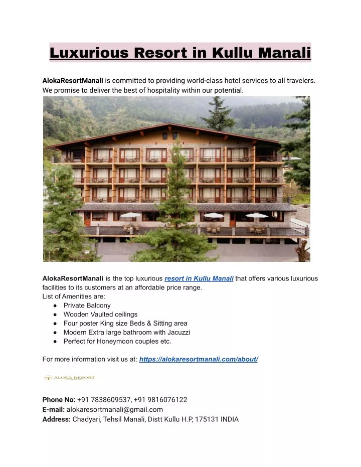 luxurious resort in kullu manali