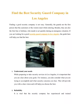 Key Benefits of Hiring the Best Security Guard Company in Los Angeles