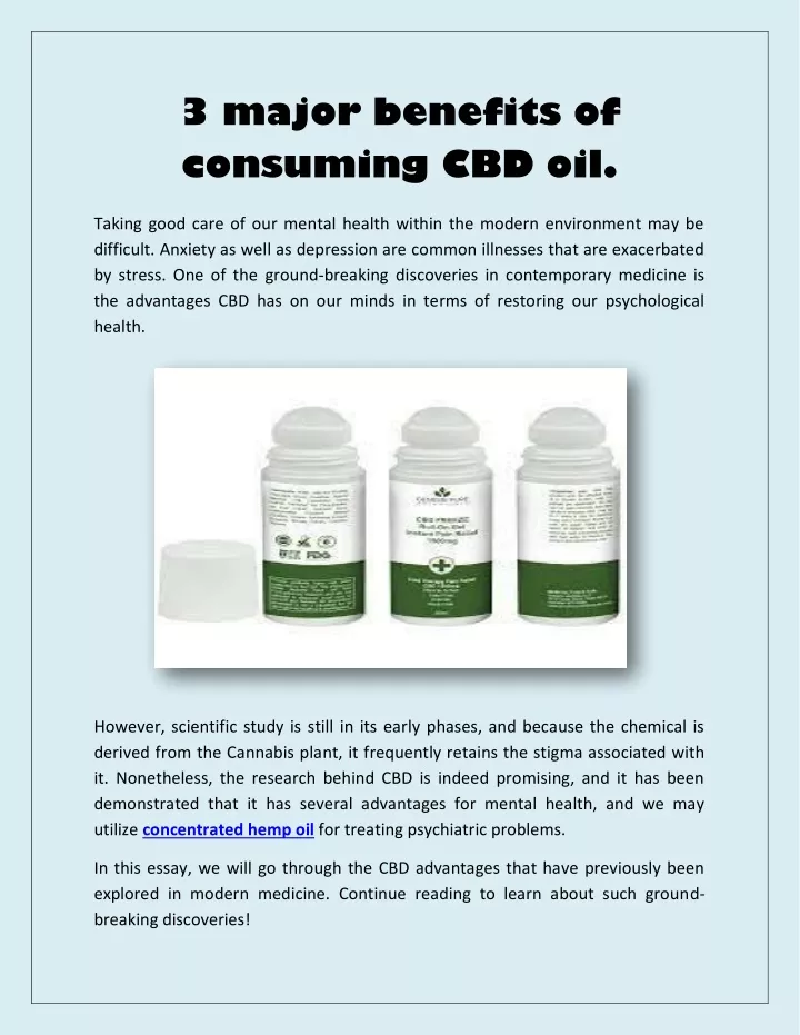 3 major benefits of consuming cbd oil