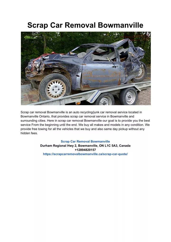 scrap car removal bowmanville