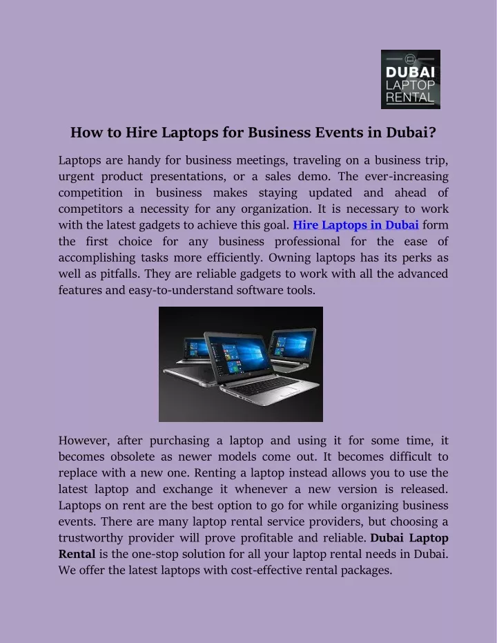 how to hire laptops for business events in dubai