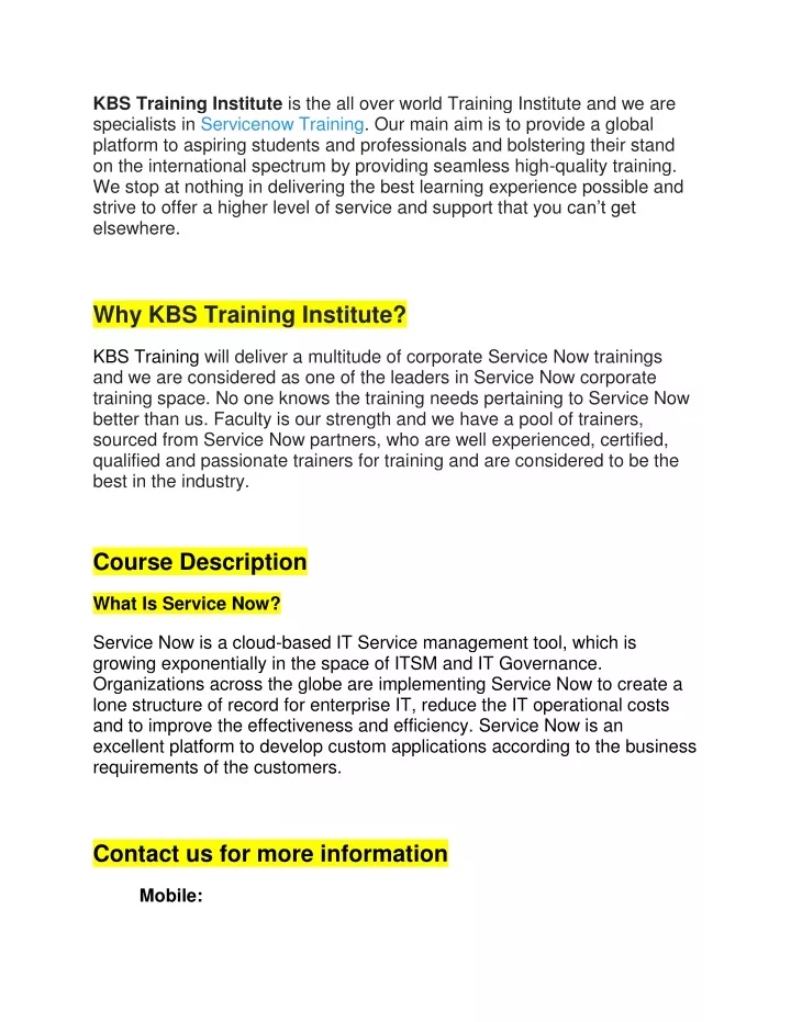 kbs training institute is the all over world
