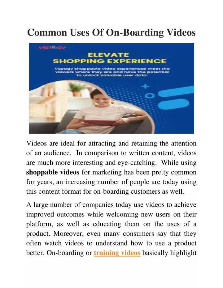 common uses of on boarding videos