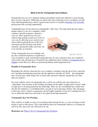 What to Do for Transponder Key in Cumming GA